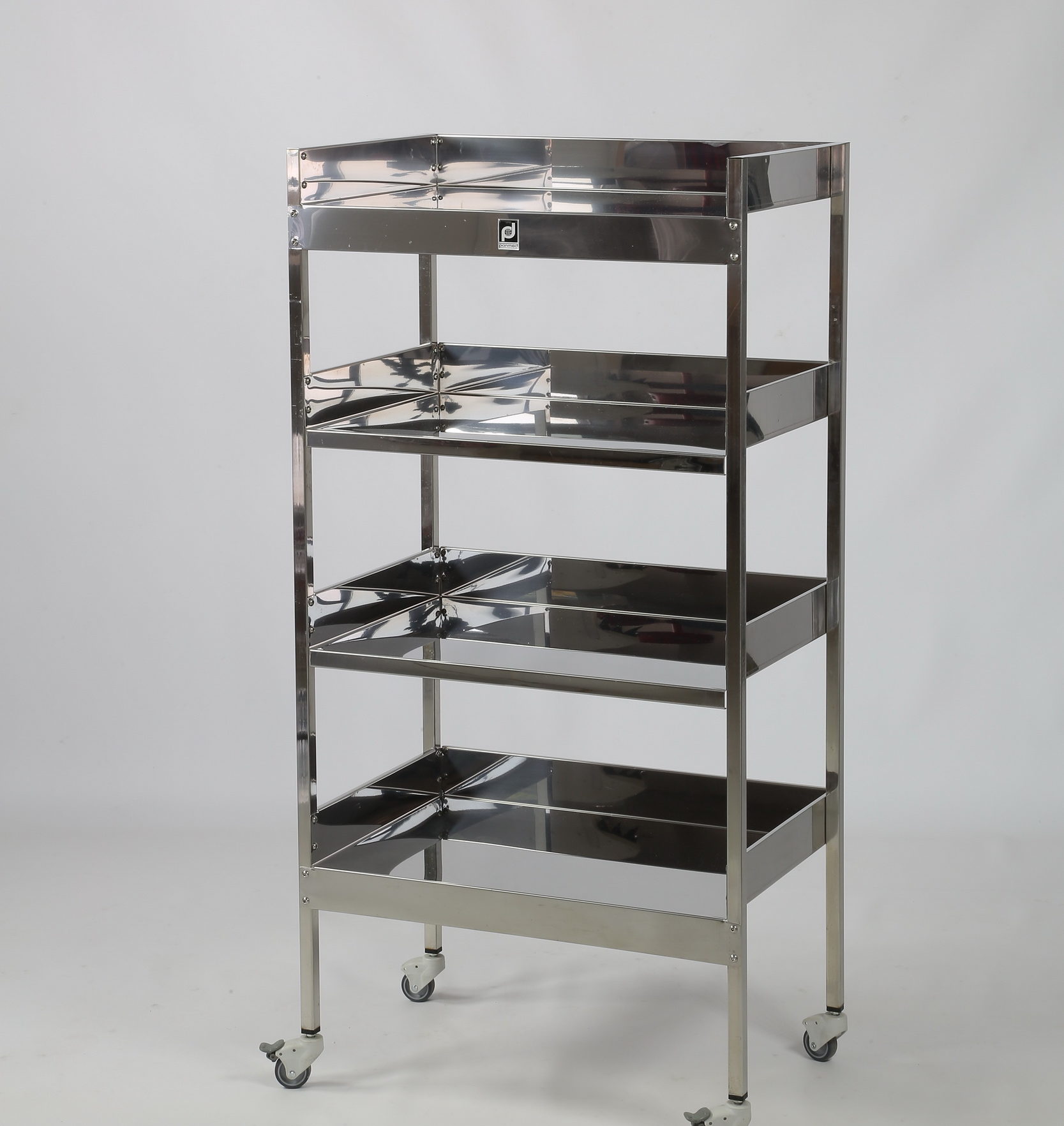 Stainless steel shelving unit with 4 shelves